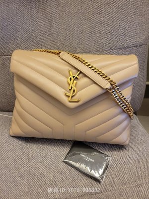 極美二手正品Saint Laurent 方胖子包 YSL Toy loulou 相機包 中號 奶茶色