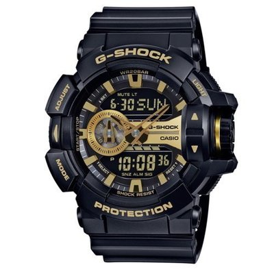 CASIO G-SHOCK限量款／亮黑金大錶徑指針數位手腕錶／GA-400GB-1A9DR