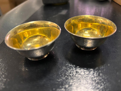 y日本70年代 日本手工純銀酒杯茶盞銀制對 矮筒銀杯、純手工制