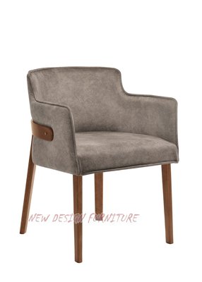 【N D Furniture】台南在地家具-嗨營業中同款北歐風橡膠木實木腳座麂皮布造型餐椅MC