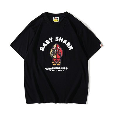 【現貨】BAPE BABY SHARK紅鯊魚短袖T恤潮男休閑寬松圓領半袖卡通印花上衣 可開發票