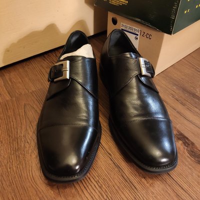 la new 真皮 黑色 單扣孟克鞋 monk shoes 皮鞋 西裝 德比 牛津鞋