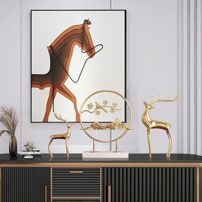 擺件輕奢黃銅麋鹿擺件創意入戶玄關裝飾品新中式招財擺設純銅喬遷禮物