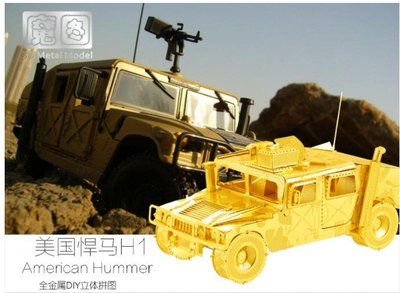 〔無孔Blue〕3D立體金屬拼圖-悍馬車H1-成人金屬模型DIY手工拼裝