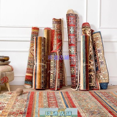 地毯阿富汗進口收藏復古現代美式客廳羊毛手工打結設計樣板房地毯地墊-玖通店鋪