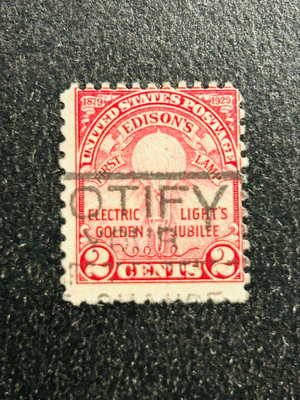 【珠璣園】B344A 美國郵票 - 1929年 艾迪發明電燈 舊票 1全