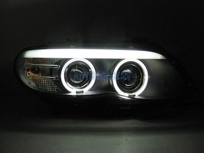 ~~ADT.車燈.車材~~BMW X5 E53 後期 2004 2005 2006  光導管上燈眉雙光圈HID版雙魚眼黑底大燈組