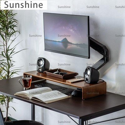[Sunshine]桌上收納架 日本SANWA電腦增高顯示器底座鍵盤臺式收納置物架護頸支架子實木