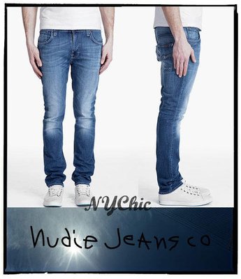 NUDIE Thin Finn Blue Stone 錐型褲 牛仔褲 淺刷色 義大利製 白線 歐洲雅痞 全新正品現貨31