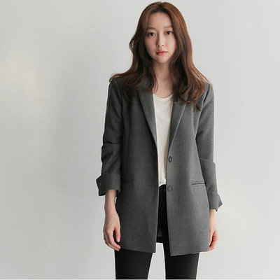 韓國名媛 基本款 版型好 灰色 黑色 中長款西裝外套