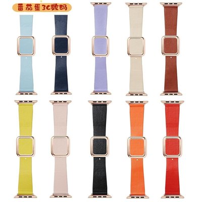 【番茄蛋3C數碼】現代風 方形 磁吸扣 皮革 適用於 蘋果手錶 Apple Watch 7 6 5 4 3 錶帶 手錶帶 手錶鏈 單色
