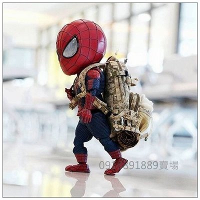蜘蛛人 MARVEL + 步槍 + 背包 + 可樂罐 + 黑色風衣 +  時鐘摩多車 + 整組搖頭娃娃