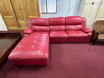 非凡二手家具【全館自取價】紅色L形牛皮沙發*多件組沙發*客廳沙發*組合沙發*會客沙發