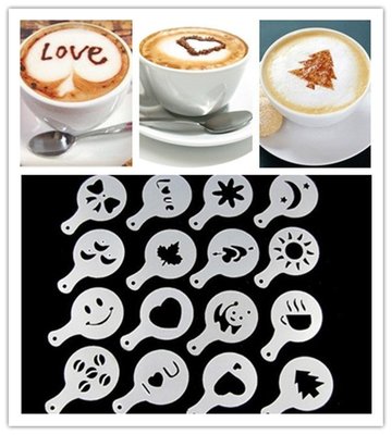 ✿24H發貨✿ 16個塑膠拉花模具 加厚Diy拉花模具 花式咖啡 印花模型 粉篩模具 造型烘培 烘焙工具
