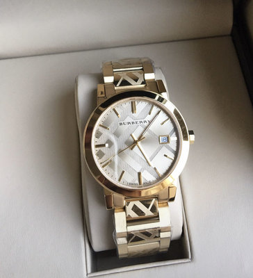 BURBERRY 金色面錶盤 金色不鏽鋼錶帶 男士/女士 石英手錶 BU9038