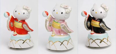 鼎飛臻坊 HELLO KITTY 凱蒂貓 手工 和服 陶瓷 花邊娃娃 旋轉音樂盒 音樂鈴 全3款 日本正版