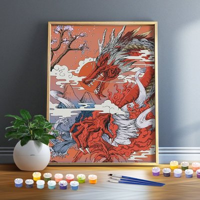 熱銷 東方神話 中國龍diy數字油畫 手工填色油彩畫臥室客廳書房裝飾畫可開發票