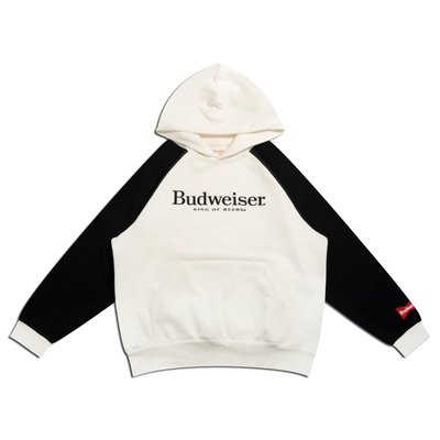 Cover Taiwan 官方直營 Budweiser 百威啤酒 酒鬼 寬鬆 情侶裝 長袖 帽T 白色 黑色 (預購)