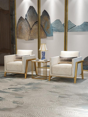 新中式會議室單人沙發組合公司辦公會客區大堂貴賓接待室沙發