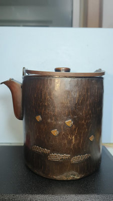 日本老銅壺 金正堂雙提梁銅壺 手工錘打帶魚紋老銅壺，老物件，