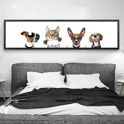 C - R - A - Z - Y - T - O - W - N　可愛貓狗橫幅掛畫 北歐動物裝飾畫沙發背景牆壁畫民宿畫