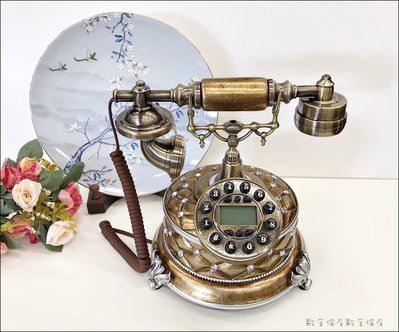 復古金色桌上型顯示電話 歐式古典造型家用電話市內電話桌上型電話 造型電話古董電話 居家布置裝飾【歐舍傢居】