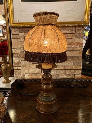 法國古董手工蕾絲流蘇燈罩橡木實木檯燈 #923107