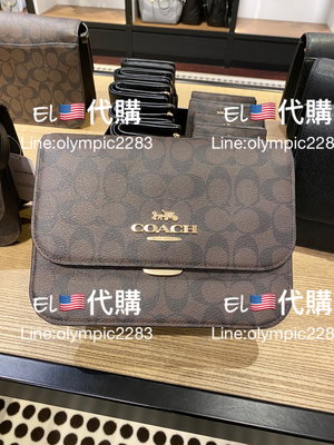 EL~COACH C5633 深咖啡老花 PVC 壓扣翻蓋 斜背書包 現貨 附購買收據 5380免運