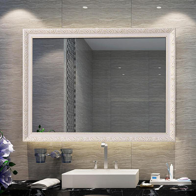 YISHARE 歐式浴室鏡衛生間鏡子壁掛實木裝飾鏡衛浴鏡梳妝鏡臺盆鏡