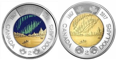 【熱賣精選】加拿大 2017年 聯邦成立150周年 2加元 雙金屬  彩色本色紀念幣