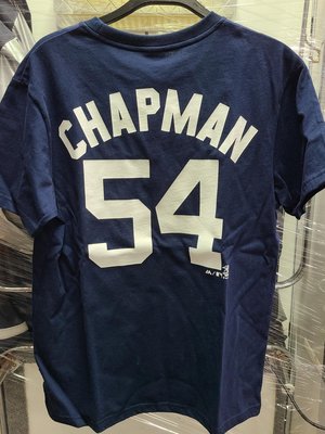 MLB Majestic紐約洋基隊CHAPMAN背號短T 條紋/深藍