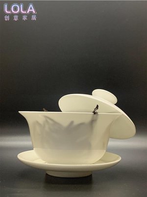 潮州骨瓷懸停蓋碗純白不燙手功夫茶碗超薄胎透光超大容量三才蓋碗
