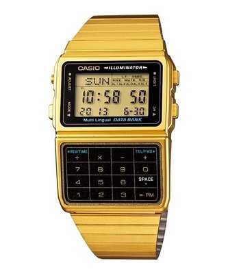 附台灣卡西歐保卡才是公司貨【時間光廊】CASIO 卡西歐 復古金色 計算機手錶 電話記憶 DBC-611G-1D