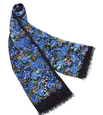 EL~COACH 58010 藍色花朵 披肩圍巾 現貨 附購買收據/紙盒 特價2280含運