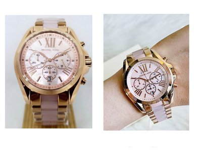 MICHAEL KORS  Bradshaw 粉色珍珠貝母錶面盤 玫瑰金 鋼錶帶 羅馬 三眼計時 女士手錶MK6830腕錶