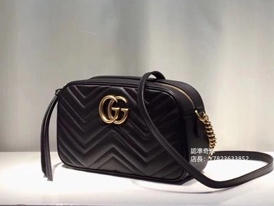二手正品 Gucci 古馳 GG Marmont系列小號絎縫肩背包 經典款 相機包 斜挎包 黑色 女包 447632