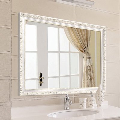 YISHARE 歐式浴室鏡衛生間鏡子壁掛實木裝飾鏡衛浴鏡梳妝鏡臺盆鏡   可開發票