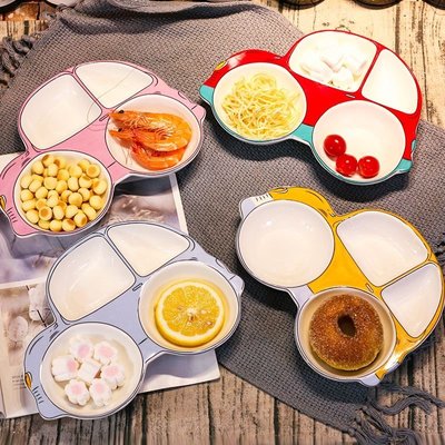 現貨熱銷-兒童餐盤陶瓷分格小汽車卡通吃飯家用創意用餐韓國水果寶寶輔食碗~特價