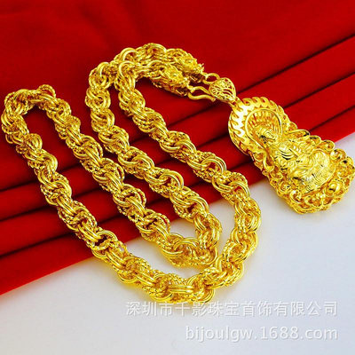 黃金項鍊男士粗大重仿真首飾麻花鏈子鍍金飾品成色好像999純金送