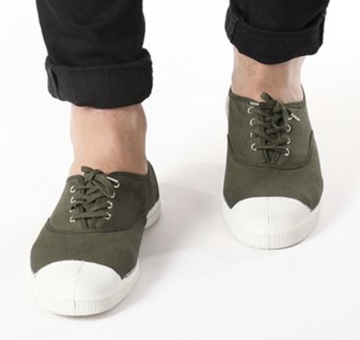 代購 法國bensimon 基本款橄欖綠綁帶帆布鞋