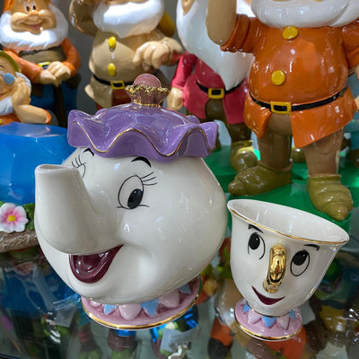 迪士尼正版 茶壺太太 阿奇杯 美女與野獸陶瓷杯鍍金歐式下午茶
