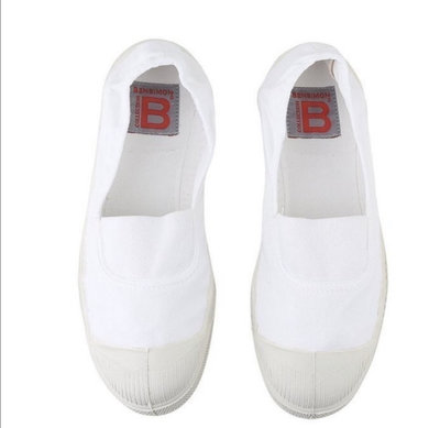代購 法國bensimon 純手工製有機棉基本款白色鬆緊帶帆布鞋