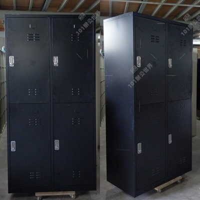 (W90*D51.5*H179cm)黑色4人衣櫃(密碼鎖)、二排4門員工置物櫃…隱藏式後鈕設計，更加整齊美觀~可訂製顏色