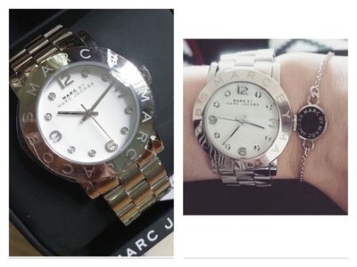 MARC BY MARC JACOBS 白色錶盤 水晶鑽刻度 銀色不鏽鋼錶帶 石英女士手錶MBM3054