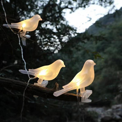 太陽能仿真透明小鳥燈串適應公園庭院田野