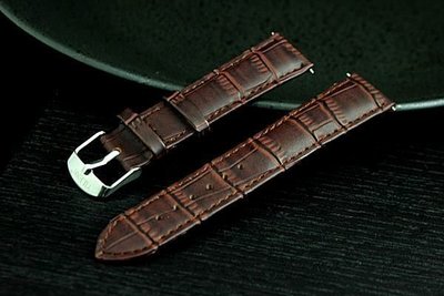 ~20mm咖啡色人造皮竹節鱷魚皮壓紋錶帶非真皮免保養不鏽鋼製錶扣