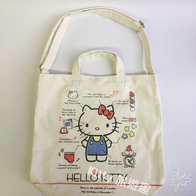 [Kitty 旅遊趣] Hello Kitty 兩用提袋 斜背袋 凱蒂貓 手提袋 帆布提袋 帆布背袋
