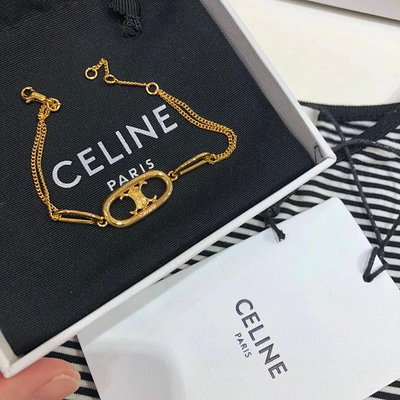 UU代購#CELINE賽琳新款金色凱旋門套裝項鏈 手鏈