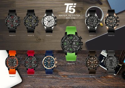 T5 WATCH男士大錶盤防水手錶皮帶六針石英錶時尚個性運動風商務男錶 H3540