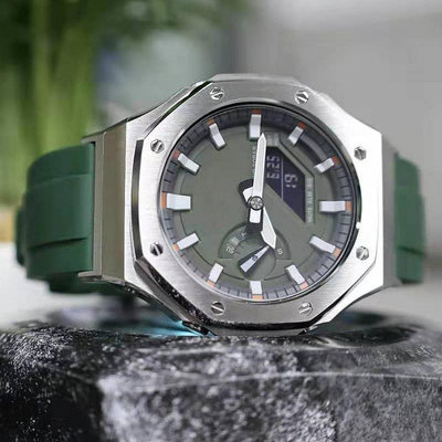 代用錶帶 鋼帶 皮錶帶 適用農家橡樹GA-2100/2110不銹鋼錶殼改裝金屬錶殼硅膠錶帶配件